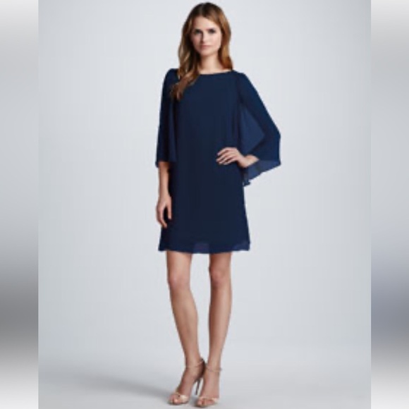 Alice + Olivia Odette Flutter Sleeve Navy Dress - Picture 1 of 8